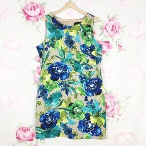 Peach Velvet Floral Print Watercolor Dress 14P